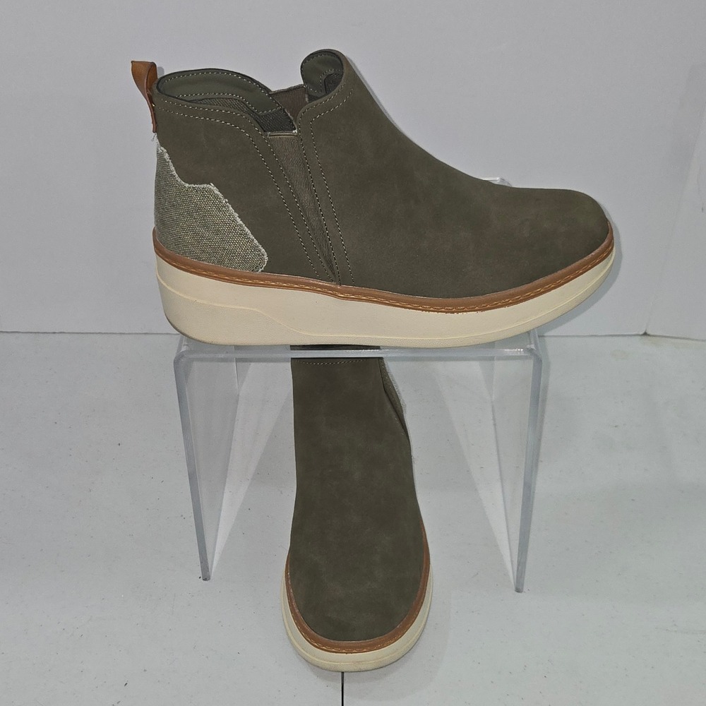 Blowfish Malibu Womens Olive Green Faux Suede Canvas Platform Booties Size 8-8.5